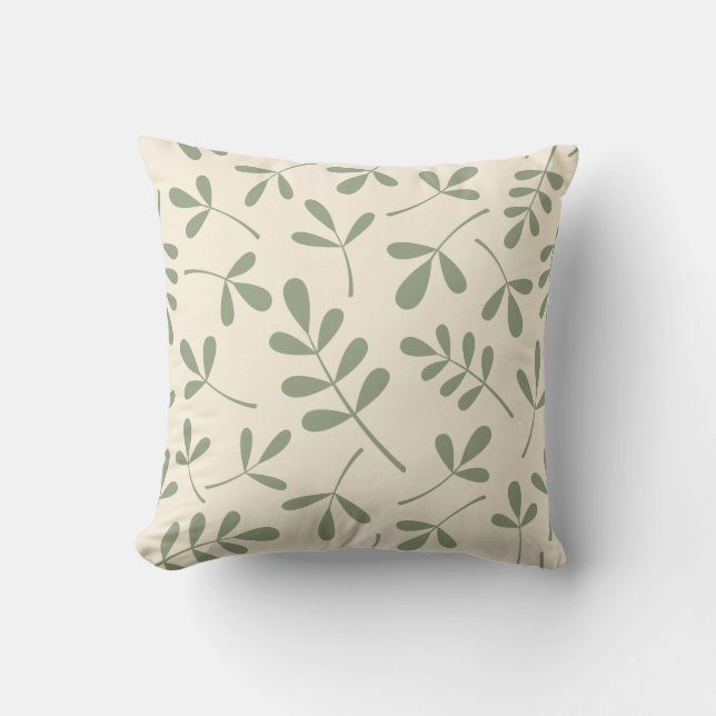 Large Assorted Green Leaves on Cream Pattern Cushion (Front)