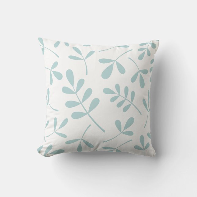 Large Assorted Leaves 2Way Duck Egg Blue & White Cushion (Front)