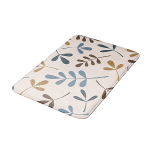 Large Assorted Leaves Blues Brown Gold Cream Bath Mat