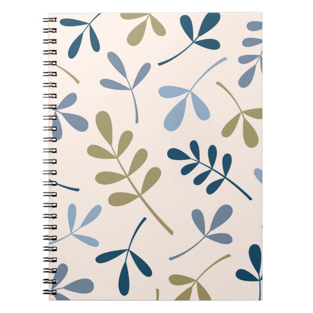 Large Assorted Leaves Blues Gold Cream Notebook (Front)