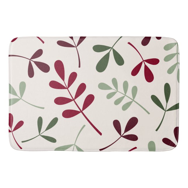 Large Assorted Leaves Reds & Greens on Cream Bath Mat (Front)