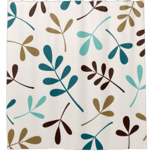 Large Assorted Leaves Teals Gold Brown on Cream Shower Curtain