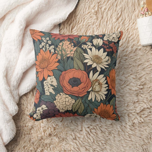 Large Autumn Flowers Contemporary Cushion (Blanket)