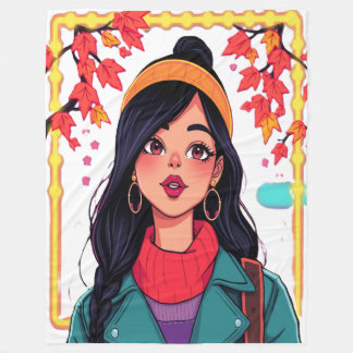 Large Autumn Girl Fleece Blanket – Cosy Oversized 