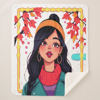 Large Autumn Girl Sherpa Blanket – Cosy Oversized 