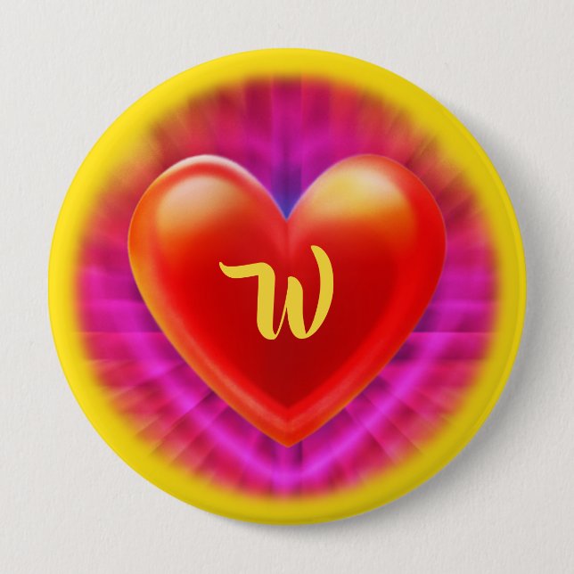 Large Badge with monogram nightclub neon heart. (Front)
