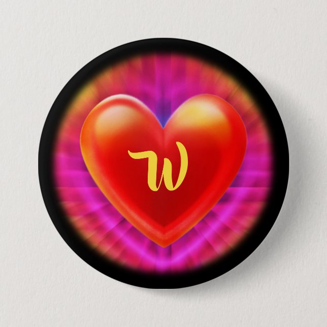 Large Badge with monogram nightclub neon heart. (Front)