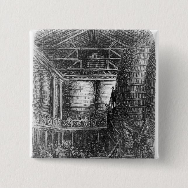 Large barrels in a brewery 15 cm square badge (Front)