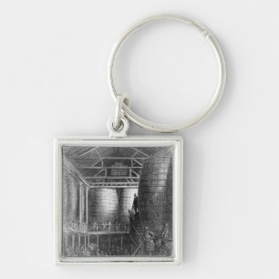 Large barrels in a brewery key ring