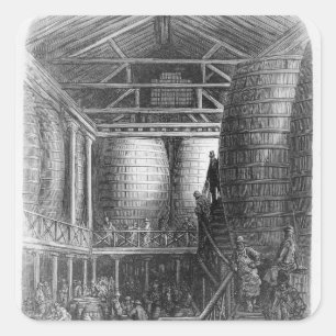 Large barrels in a brewery square sticker