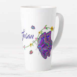 Large Beautiful Butterflies and Flowers Latte Mug