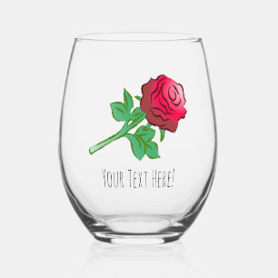 Large Beautiful Red Rose Stemless Wine Glass
