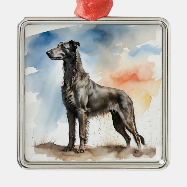 LARGE BEAUTIFUL SCOTTISH DEERHOUND DOG METAL TREE DECORATION (Front)