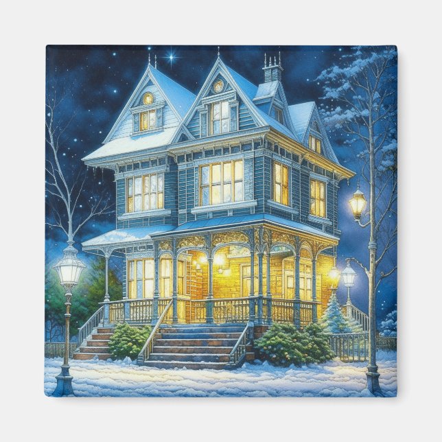 Large Beautiful Victorian House at Christmas Magnet (Front)
