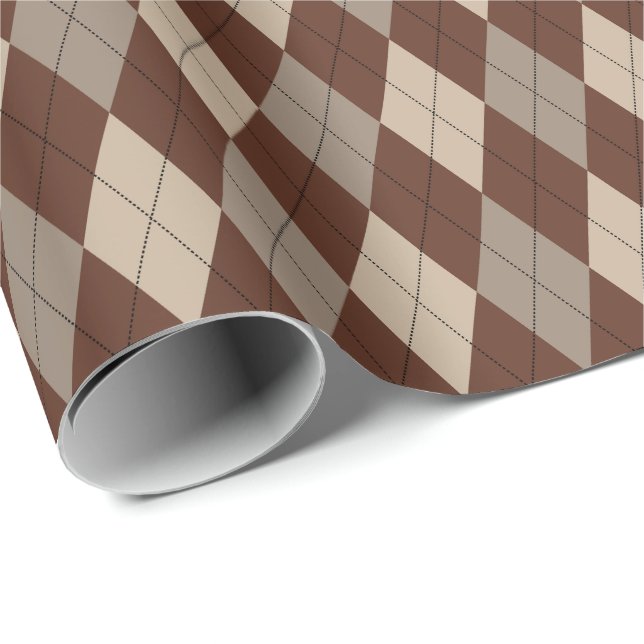 Large Beige and Brown Argyle Wrapping Paper (Roll Corner)