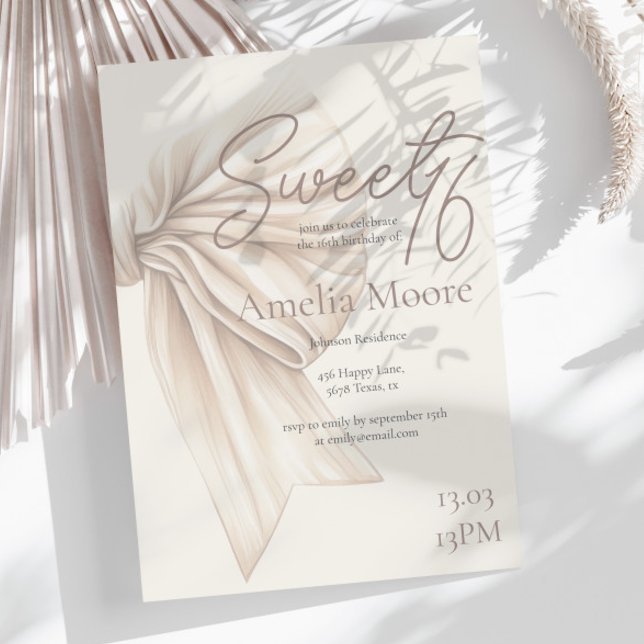 Large Beige Bow Boho Sweet 16 Invitation (Creator Uploaded)