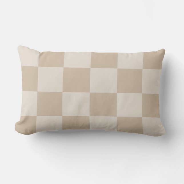 Large Beige Checkers Lumbar Cushion (Front)