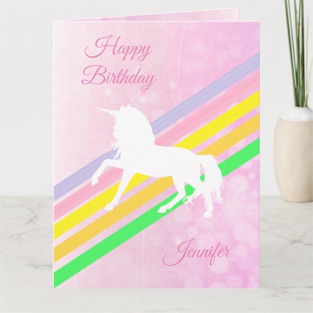 Large Birthday Girl's Unicorn Personalised Card (Front)