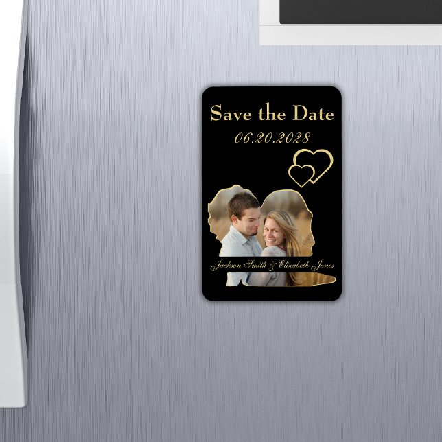 Large Black and Gold Wedding Photo Save the Date Magnet (Creator Uploaded)