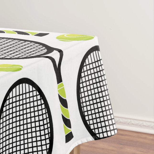 🎾Large black and green tennis🎾 white Tablecloth (In Situ)