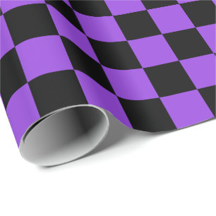 Large Black and Purple Checks Wrapping Paper