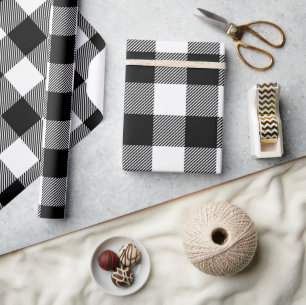 Large Black and White Buffalo Check Holiday Wrapping Paper