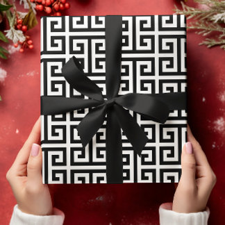 Large Black and White Greek Key Pattern Wrapping Paper