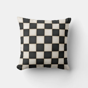 Large Black & Antique White Checkers Cushion