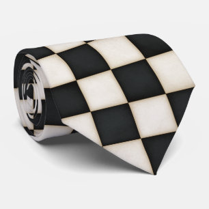 Large Black & Antique White Checkers Tie