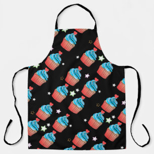 Large Black, Blue and Red Cupcake Print Apron