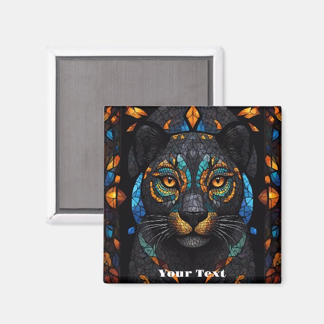 Large Black Cat Mosaic stained Glass effect  Magnet (Front/Back)