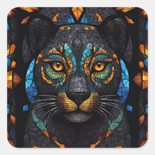 Large Black Cat Mosaic stained Glass effect  Square Sticker