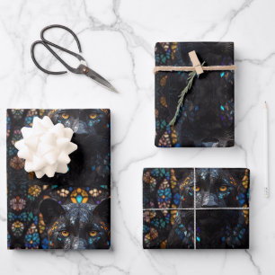 Large Black Cat Mosaic Stained Glass Wrapping Paper Sheet