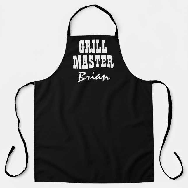 Large black custom grill master BBQ apron for men (Front)