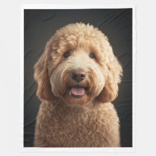 Large, black,fleece blanket featuring Goldendoodle