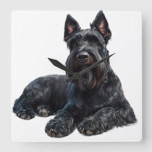 LARGE BLACK GIANT SCHNAUZER DOG SQUARE WALL CLOCK