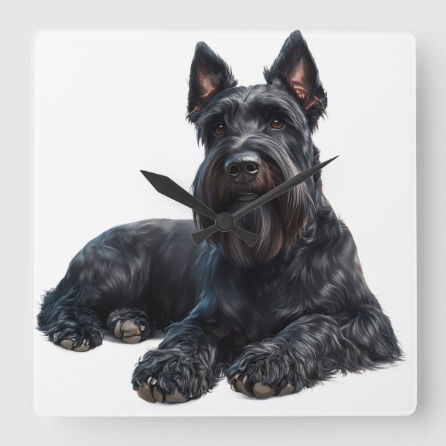 LARGE BLACK GIANT SCHNAUZER DOG SQUARE WALL CLOCK (Front)