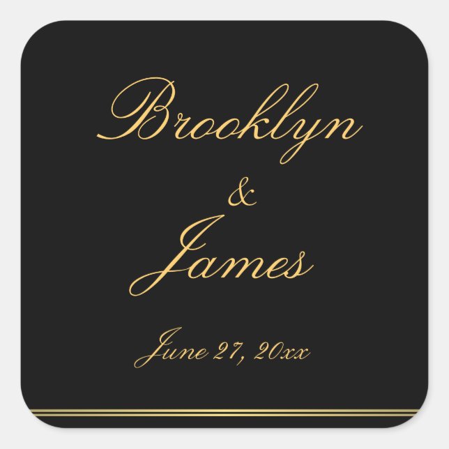 Large Black Gold Elegant Wedding Stickers (Front)