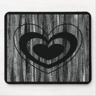 Large Black Heart with Grey and Black Background Mouse Mat