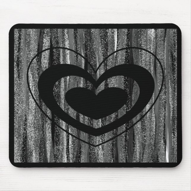 Large Black Heart with Grey and Black Background Mouse Mat (Front)