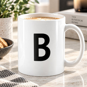 Large black initial letter minimalist monogram coffee mug