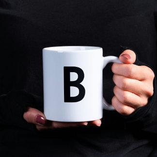 Large black initial letter minimalist monogram coffee mug