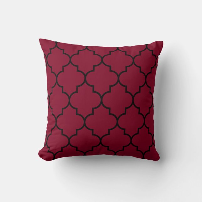 Large Black on Burgundy Background Quatrefoil Cushion (Front)