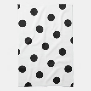 Large Black Polka Dot Pattern - Custom Colour Whit Tea Towel