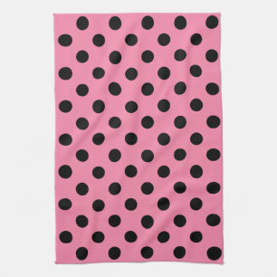 Large Black Polka Dots on hot pink Tea Towel