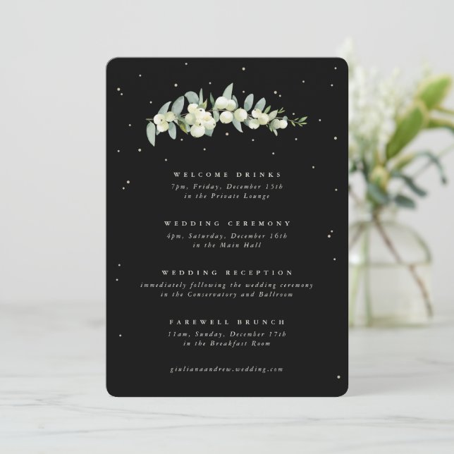 Large Black Snowberry+Eucalyptus Wedding Itinerary (Standing Front)