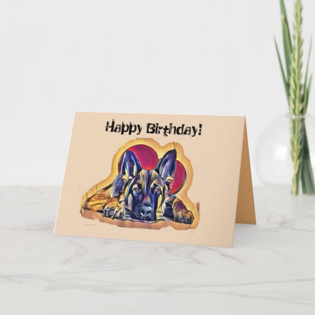 Large Black Tan German Shepherd Puppy PopArt Card (Front)