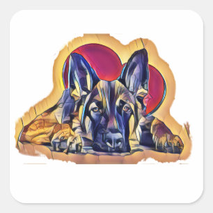 Large Black Tan German Shepherd Puppy PopArt Square Sticker