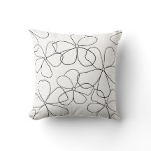 Large Black White Hand-Drawn Flower Throw Pillow