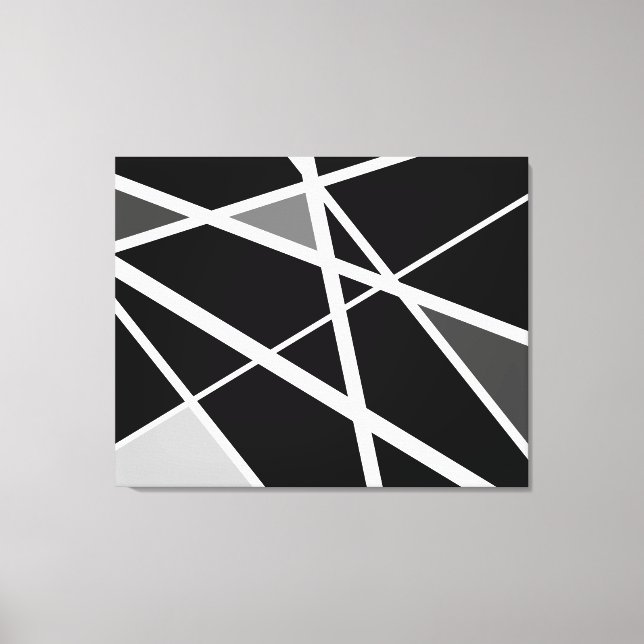 Large black white modern geometrical abstract art canvas print (Front)